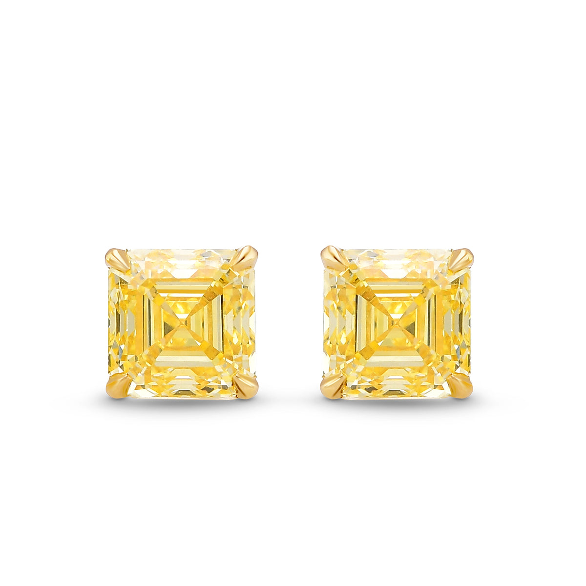  Fancy Yellow Asscher Stud Diamond Earrings