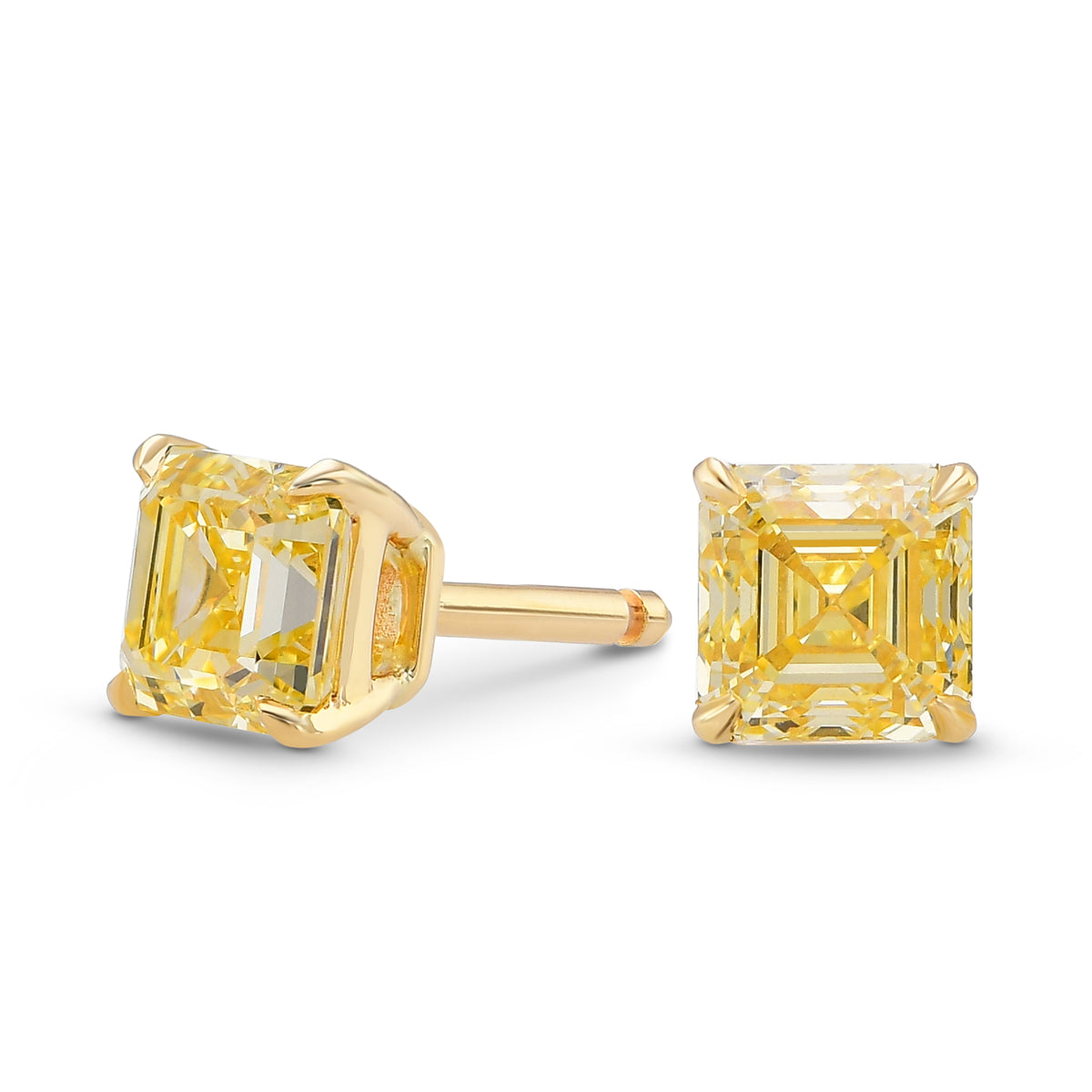  Fancy Yellow Asscher Stud Diamond Earrings