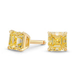  Fancy Yellow Asscher Stud Diamond Earrings