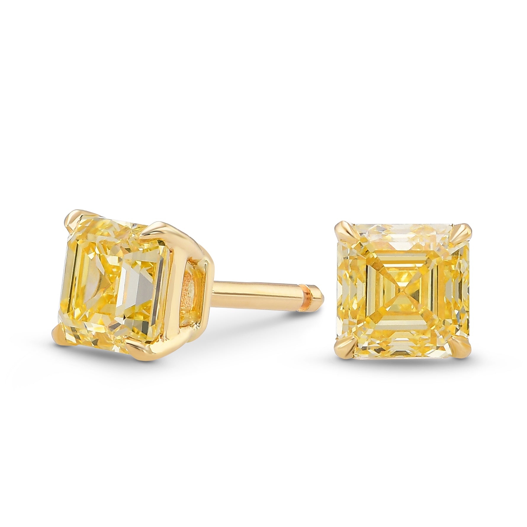  Fancy Yellow Asscher Stud Diamond Earrings