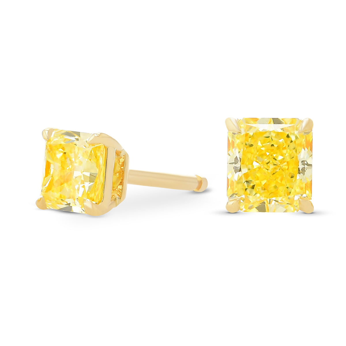  Fancy Intense Yellow Radiant Stud Earrings