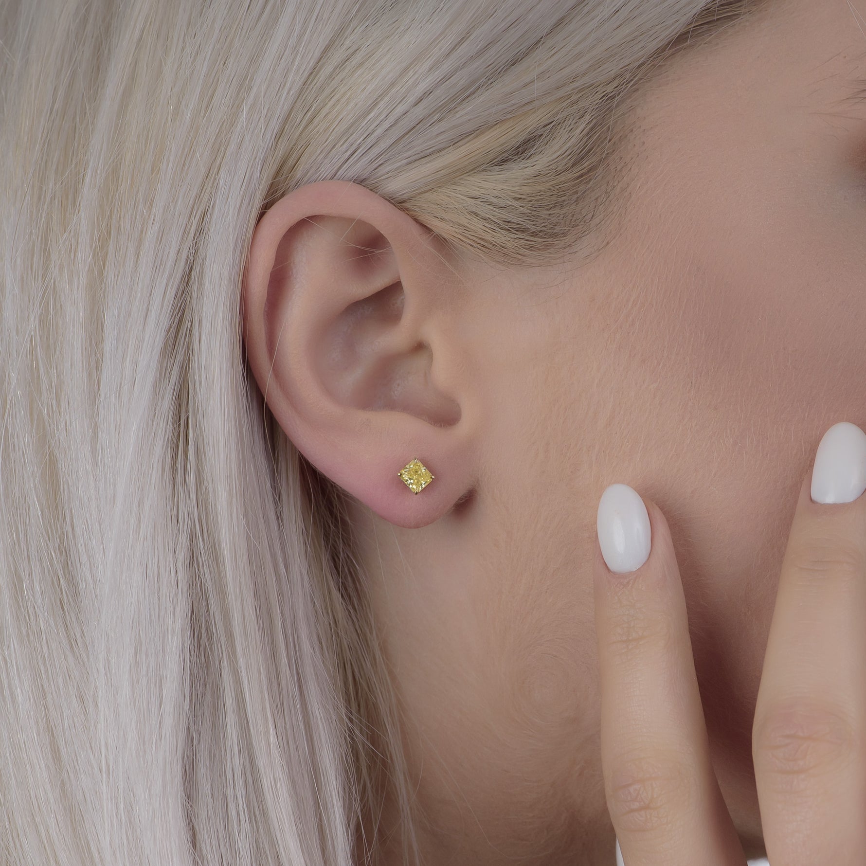  Fancy Intense Yellow Radiant Stud Earrings