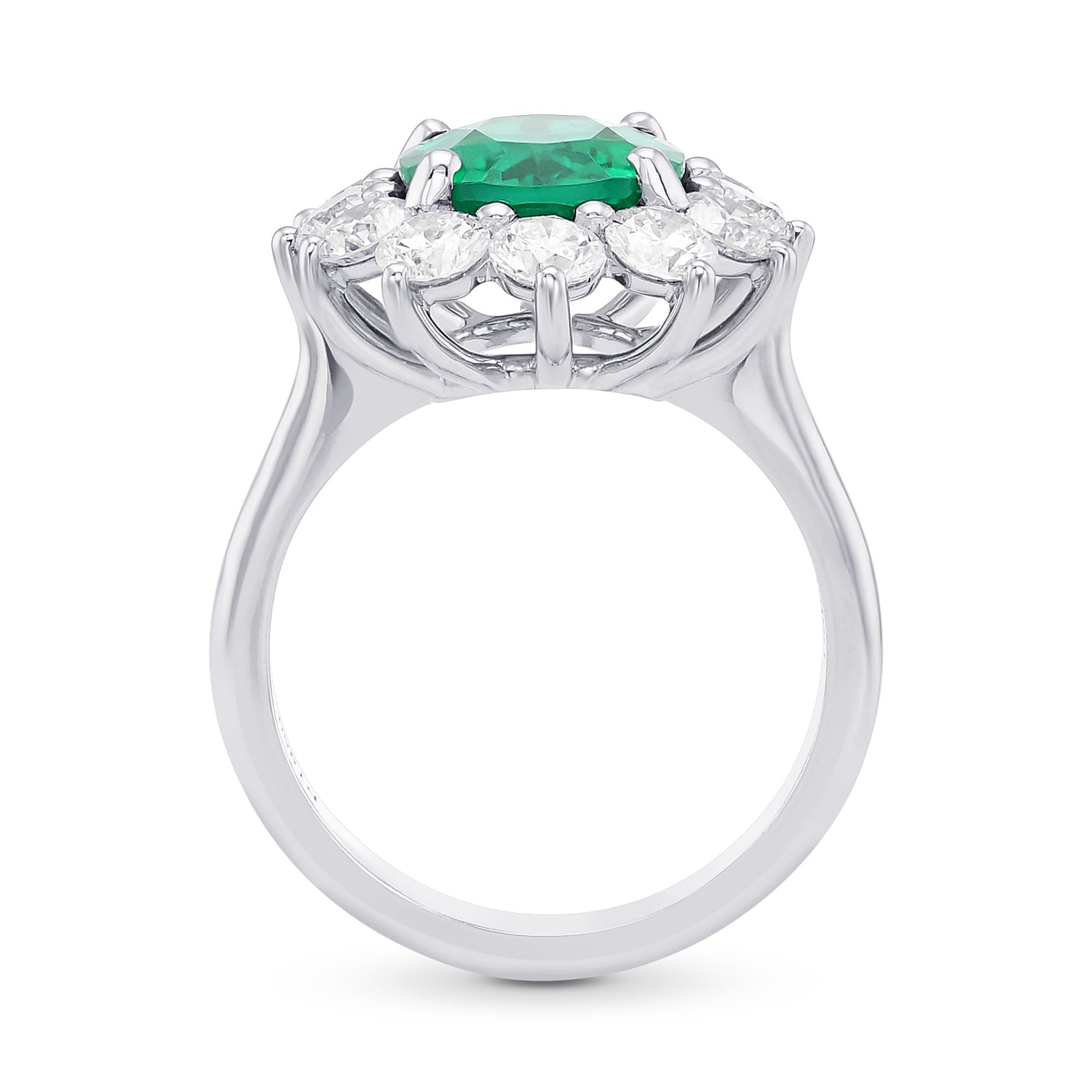  Oval Green Emerald and Diamond Halo Ring