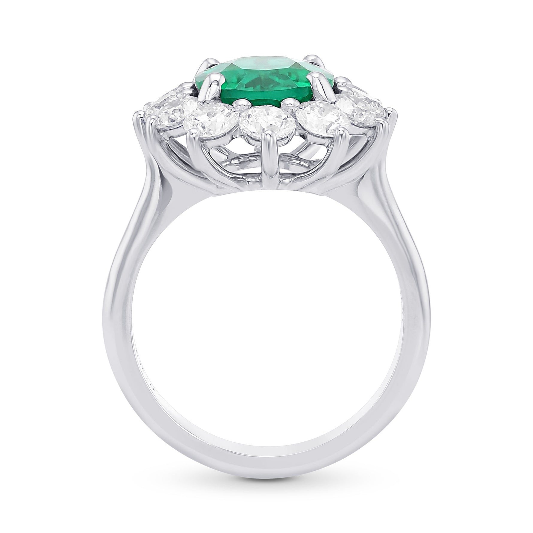  Oval Green Emerald and Diamond Halo Ring