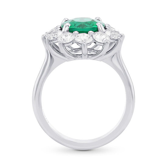  Oval Green Emerald and Diamond Halo Ring