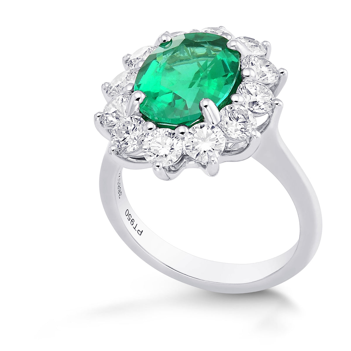  Oval Green Emerald and Diamond Halo Ring