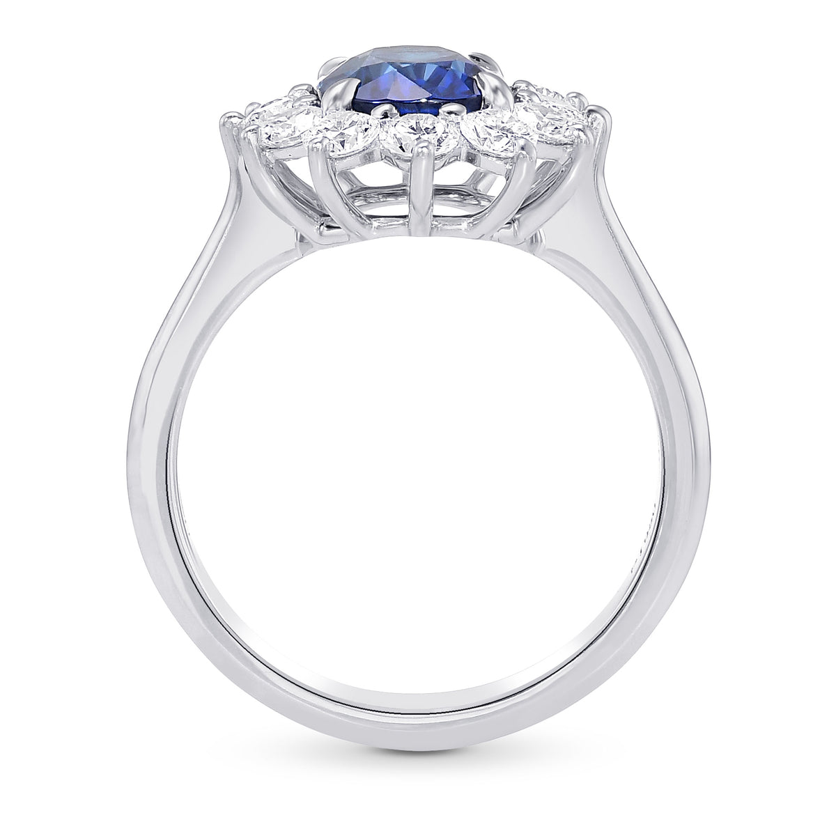  Blue Sapphire Oval and Diamond Halo Ring