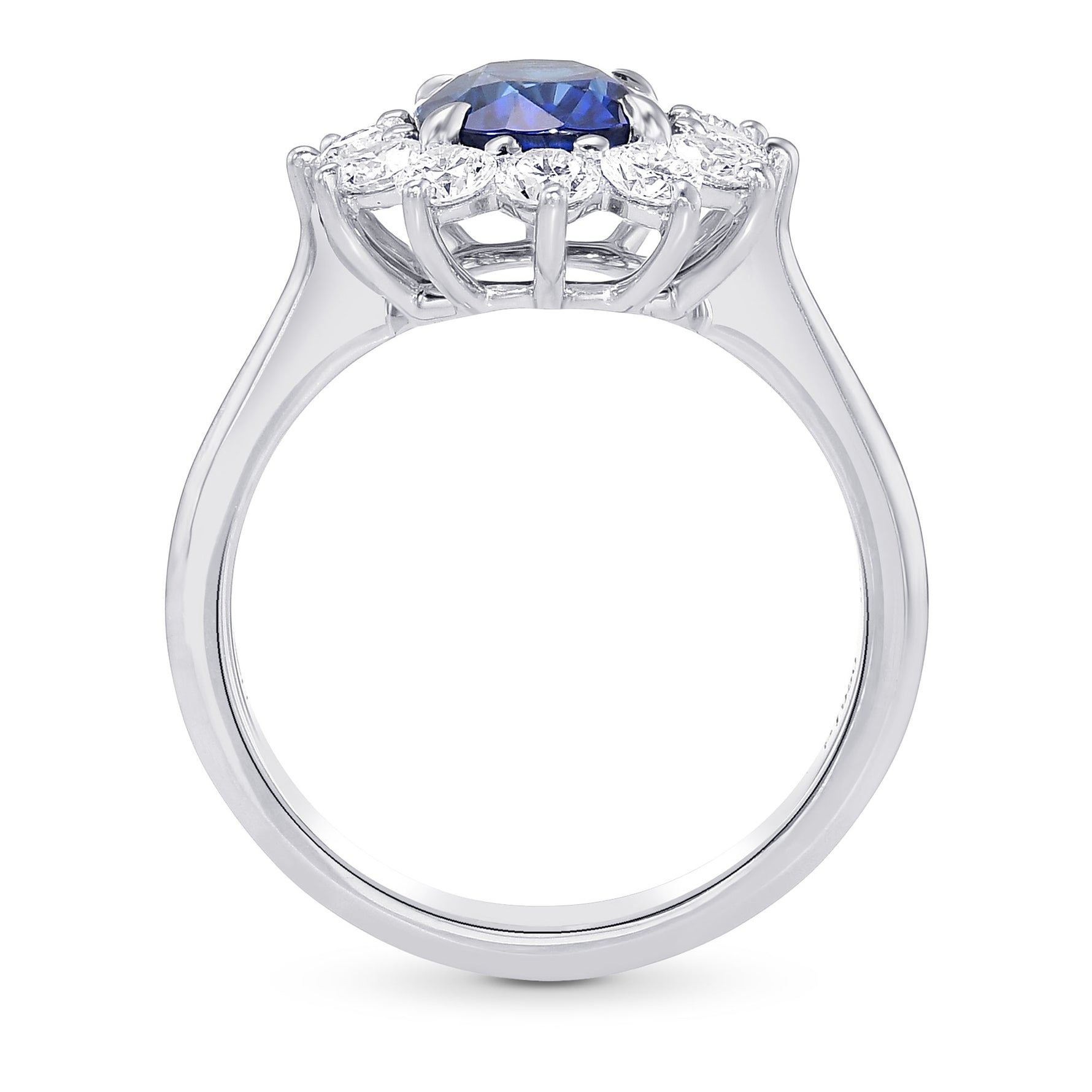  Blue Sapphire Oval and Diamond Halo Ring