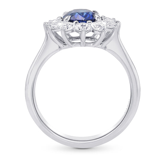 Blue Sapphire Oval and Diamond Halo Ring
