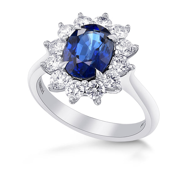  Blue Sapphire Oval and Diamond Halo Ring