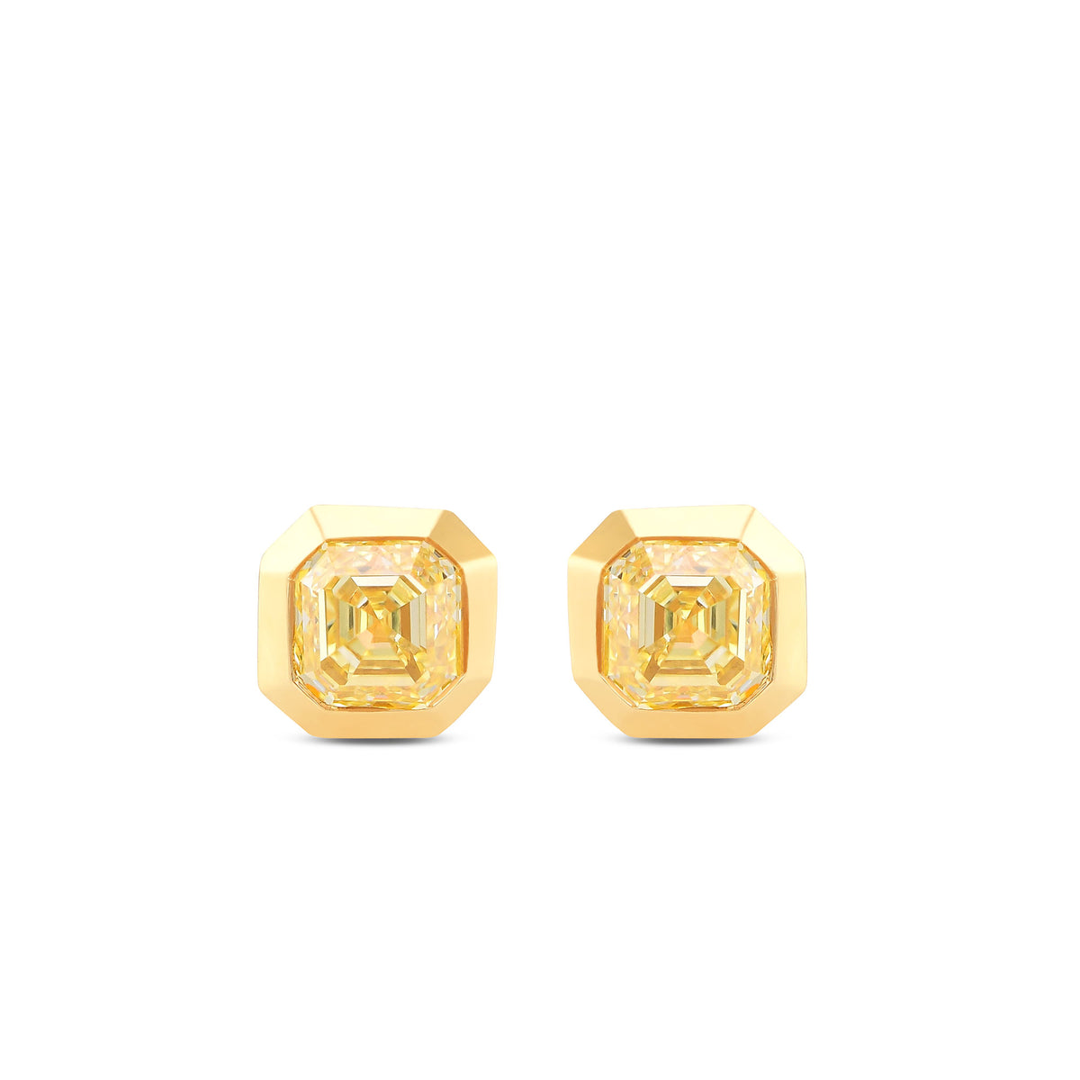 Fancy Yellow Asscher Cut Diamond Stud Earrings