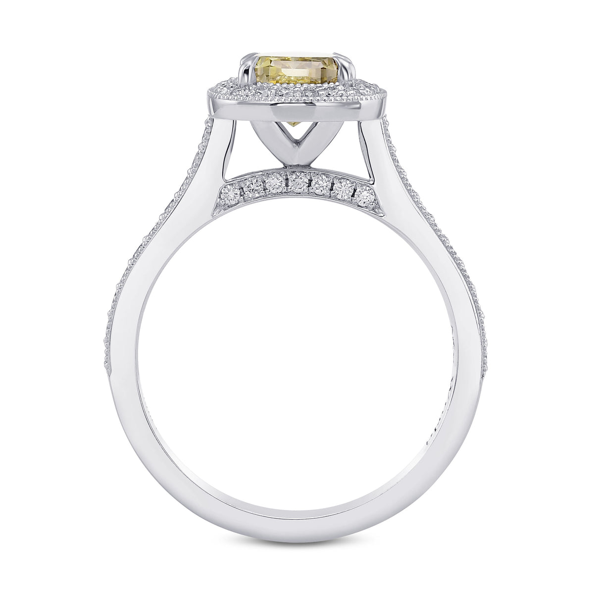 Fancy Dark Brown Greenish Yellow Cushion Diamond Halo Ring