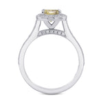 Fancy Dark Brown Greenish Yellow Cushion Diamond Halo Ring