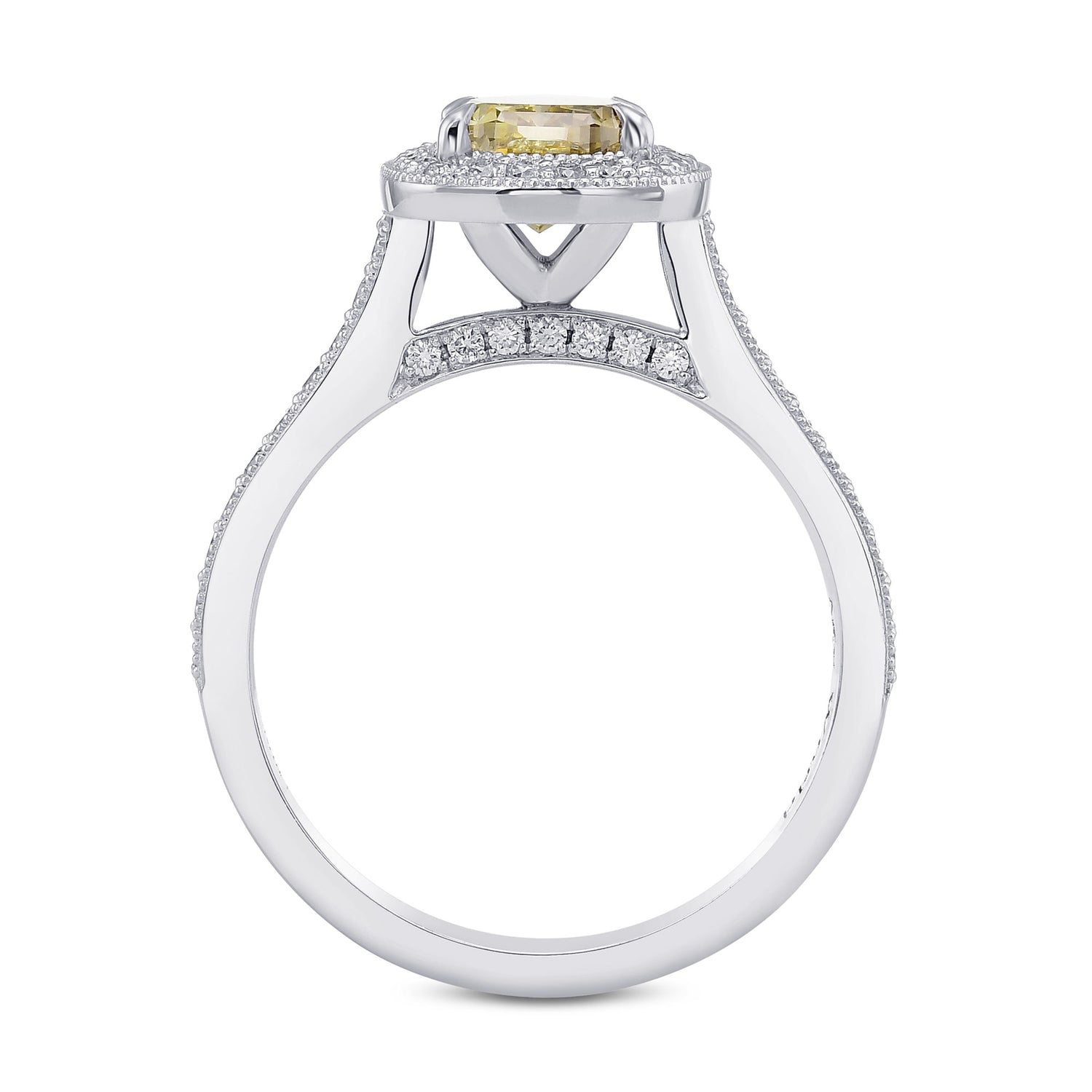 Fancy Dark Brown Greenish Yellow Cushion Diamond Halo Ring