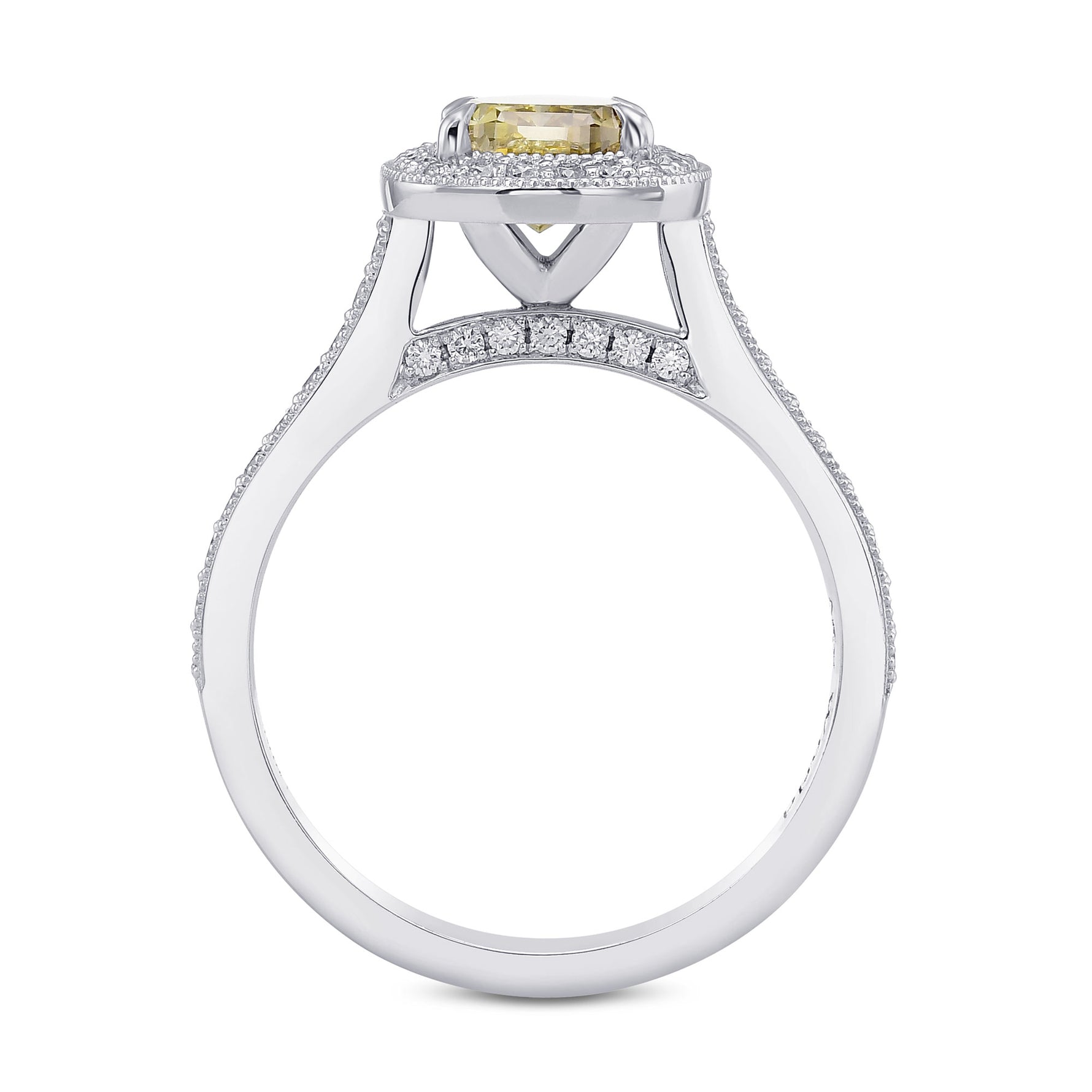 Fancy Dark Brown Greenish Yellow Cushion Diamond Halo Ring