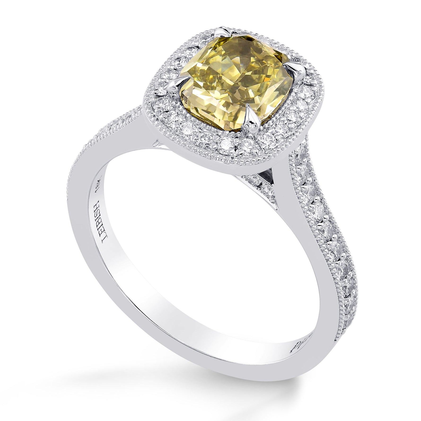 Fancy Dark Brown Greenish Yellow Cushion Diamond Halo Ring