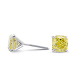 Fancy Yellow Cushion Diamond Stud Earrings