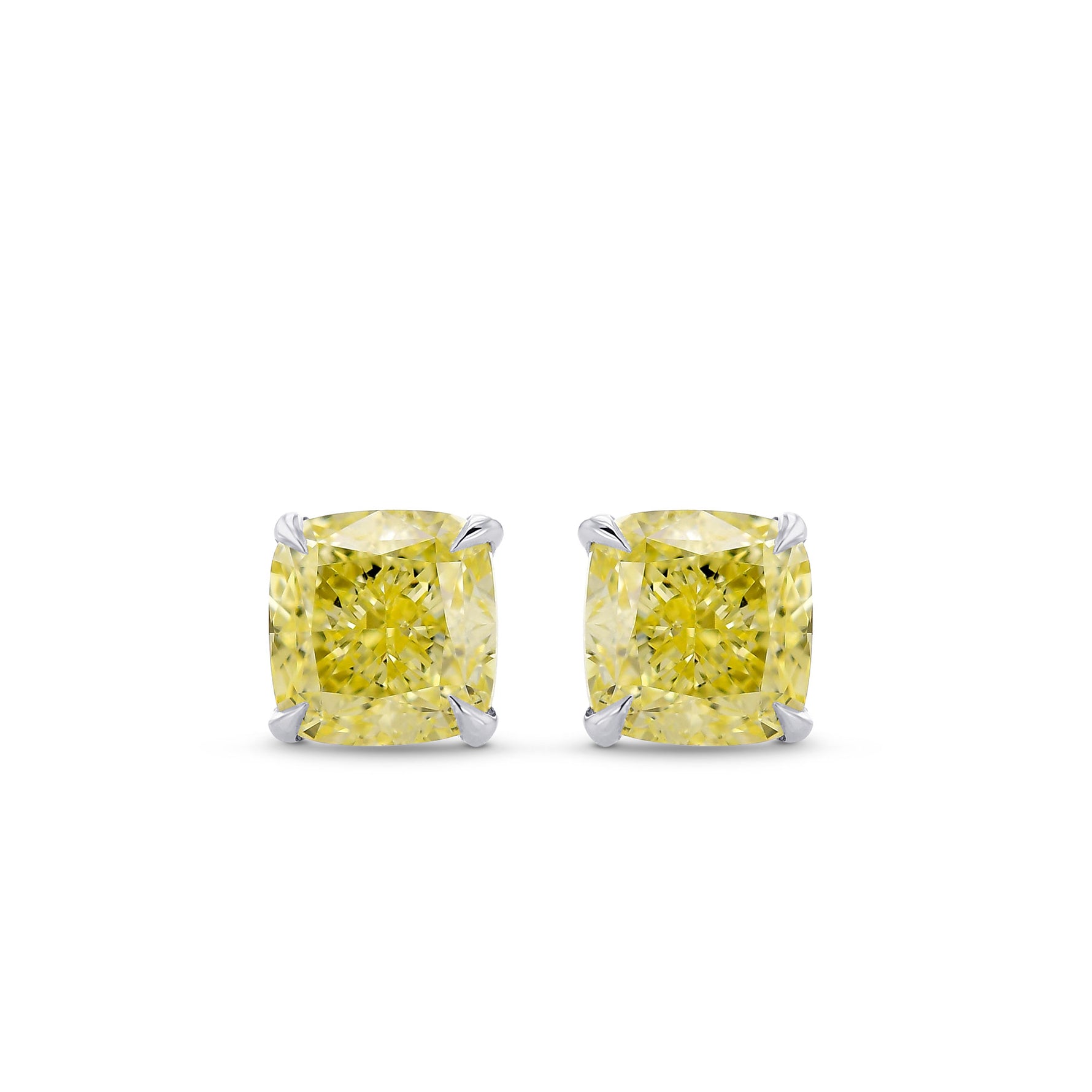 Fancy Yellow Cushion Diamond Stud Earrings