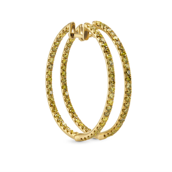 Fancy Vivid Orangy Yellow Color Diamond Hoop Earrings 