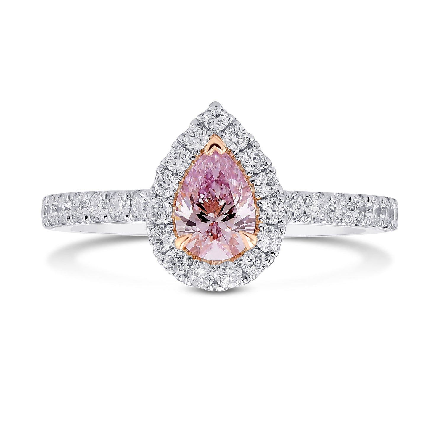Fancy Light Purplish Pink Pear Diamond Halo Ring