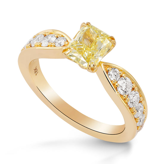 Fancy Yellow Radiant Side Stones Diamond Ring