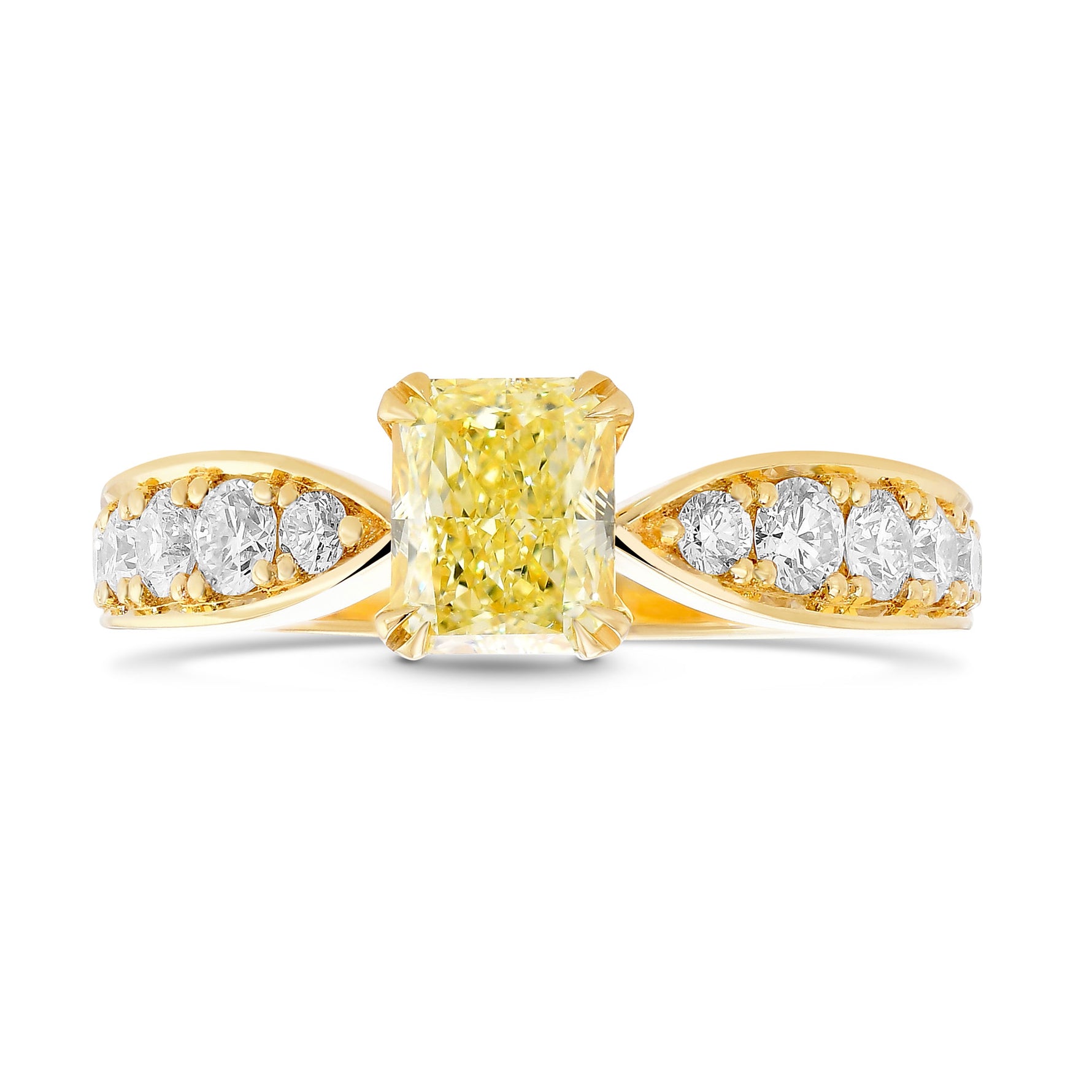Fancy Yellow Radiant Side Stones Diamond Ring