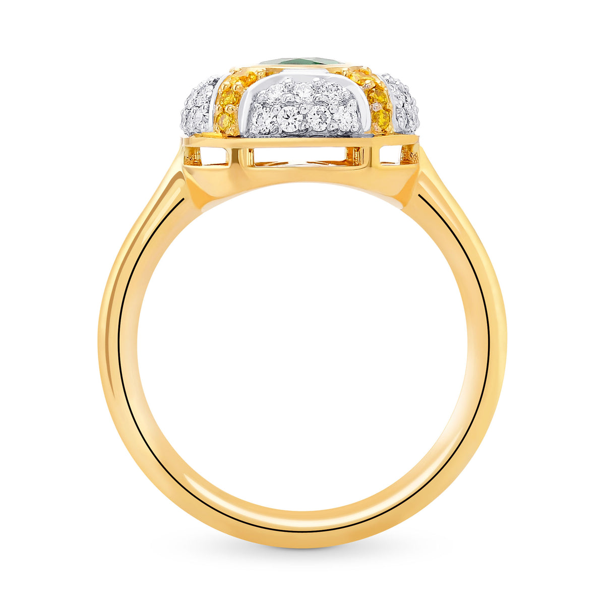 Oval Emerald and Fancy Intense Yellow Diamond Ring 