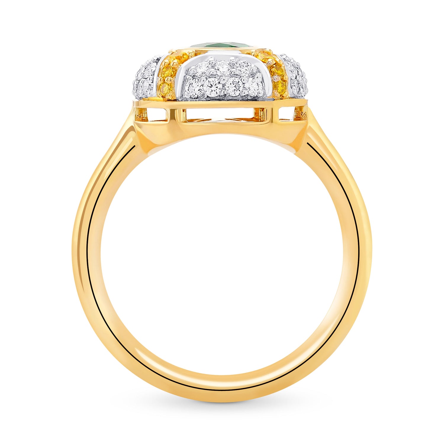 Oval Emerald and Fancy Intense Yellow Diamond Ring 