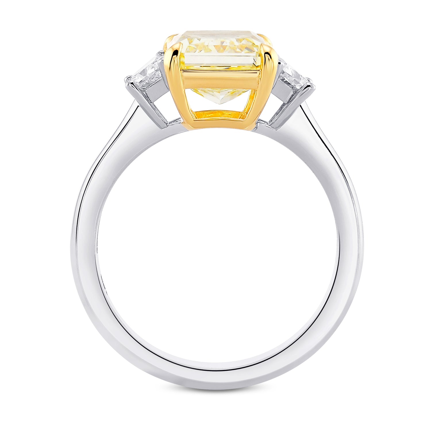 Fancy Light Yellow Radiant and Trapezoid Diamond 3 Stone Ring