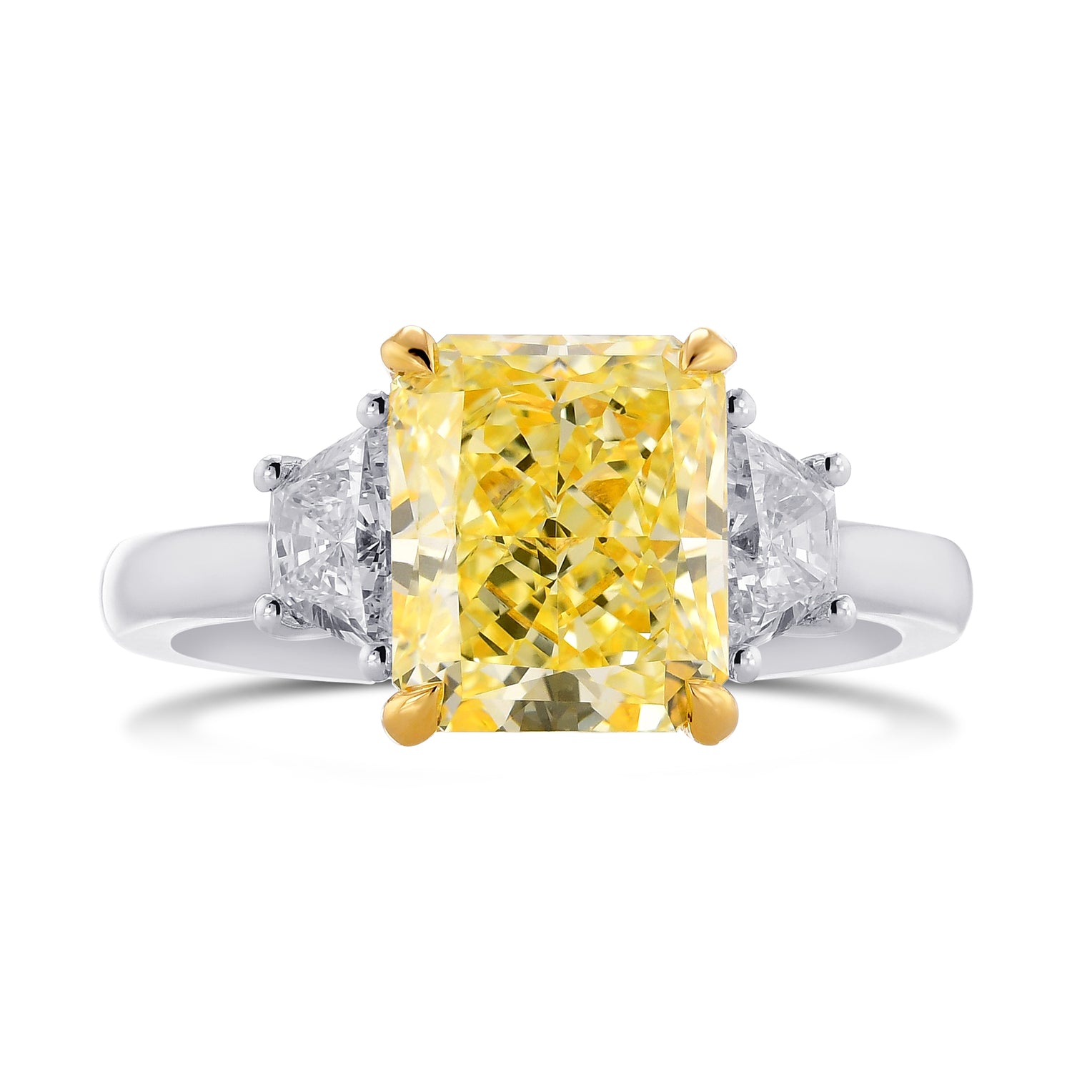Fancy Light Yellow Radiant and Trapezoid Diamond 3 Stone Ring
