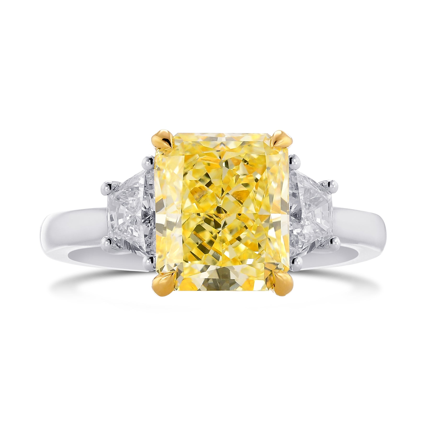 Fancy Light Yellow Radiant and Trapezoid Diamond 3 Stone Ring