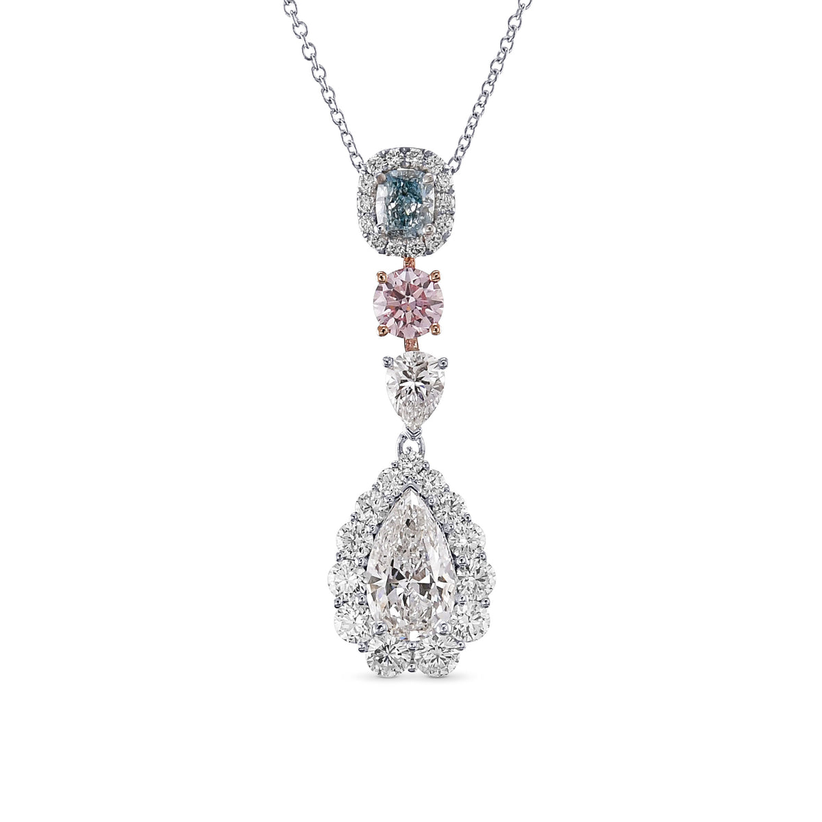 Designer Collection and Fancy Intense Green Blue Drop Diamond Pendant 