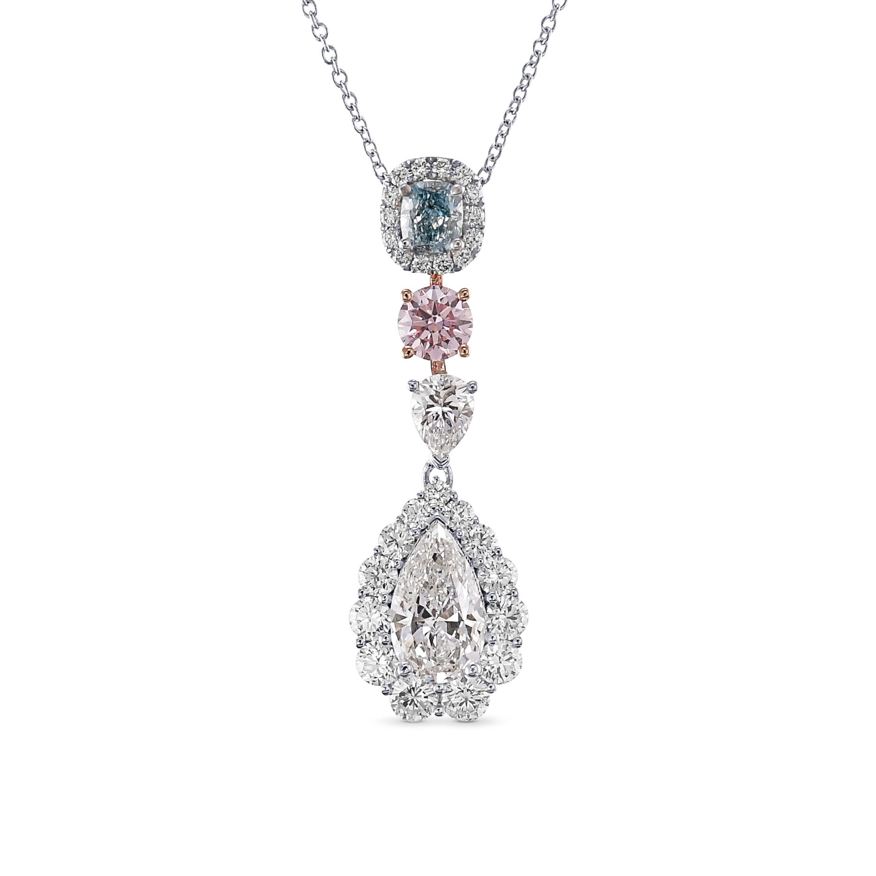 Designer Collection and Fancy Intense Green Blue Drop Diamond Pendant 
