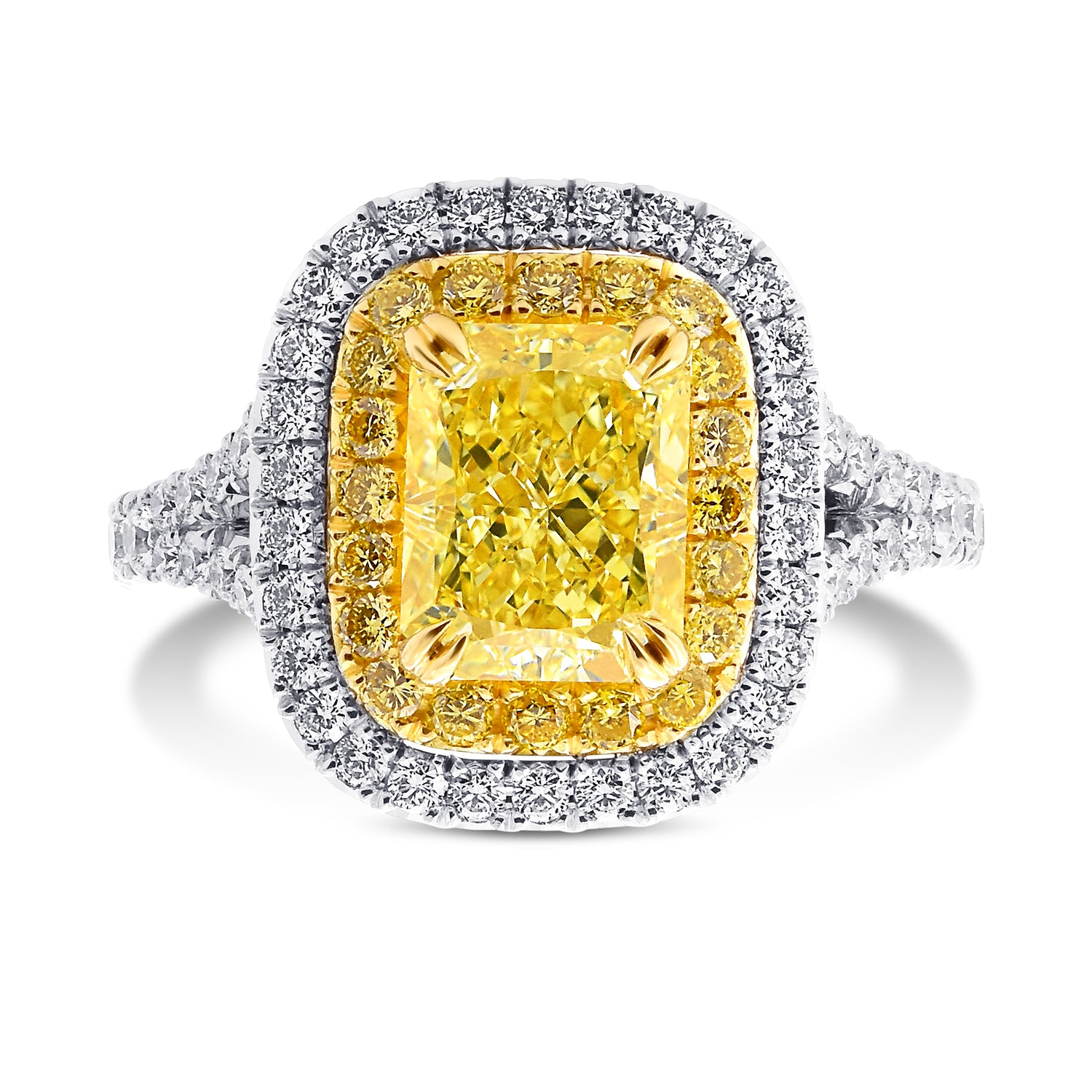 Fancy Intense Yellow Radiant Double Halo Diamond Ring