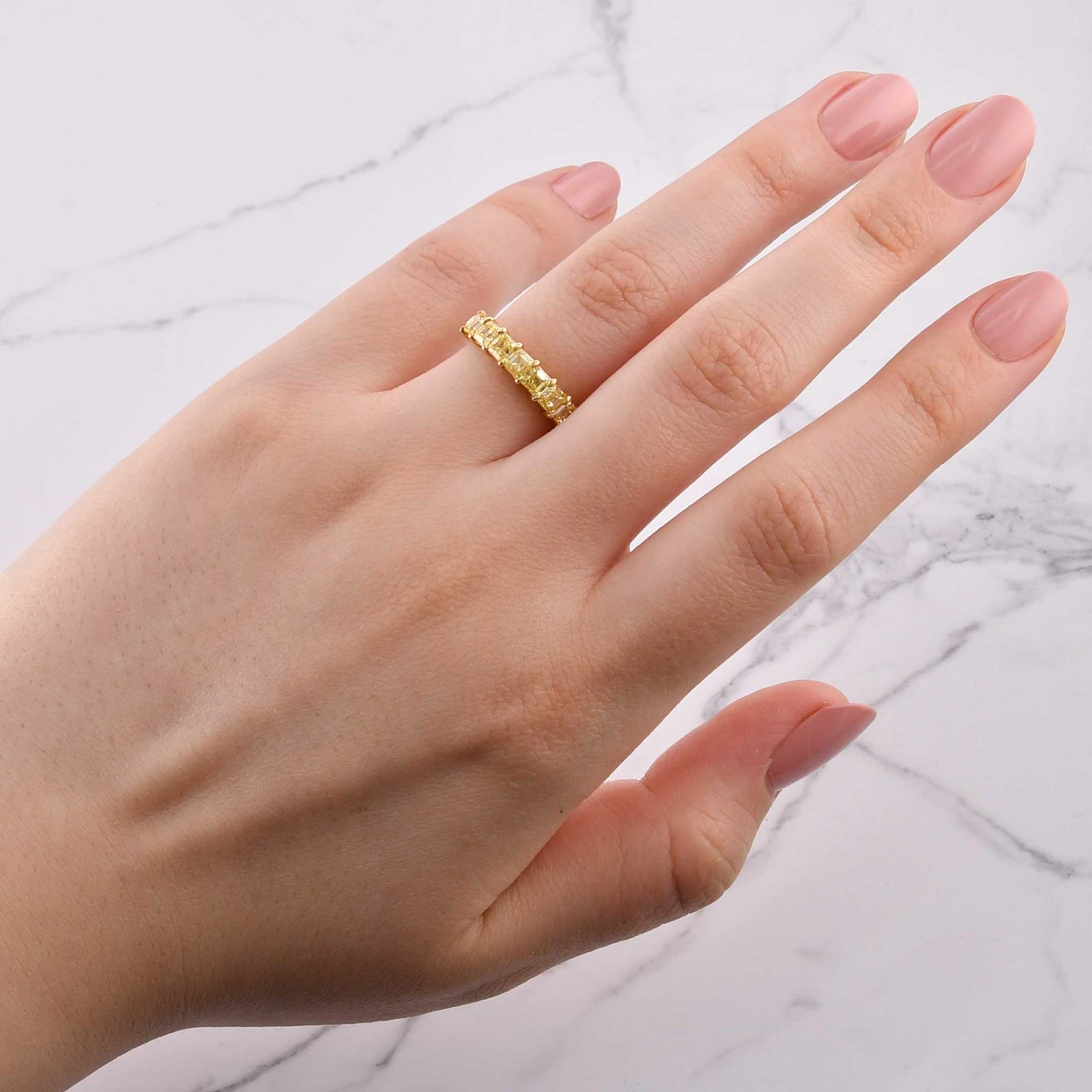  Fancy Intense Yellow Asscher Diamond Band Ring