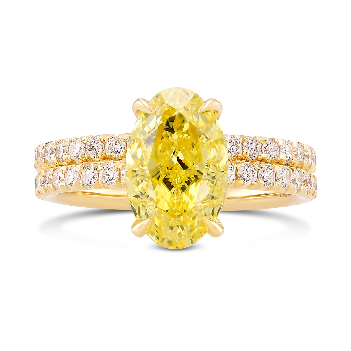 Fancy Yellow Oval Diamond Wedding Set Rings