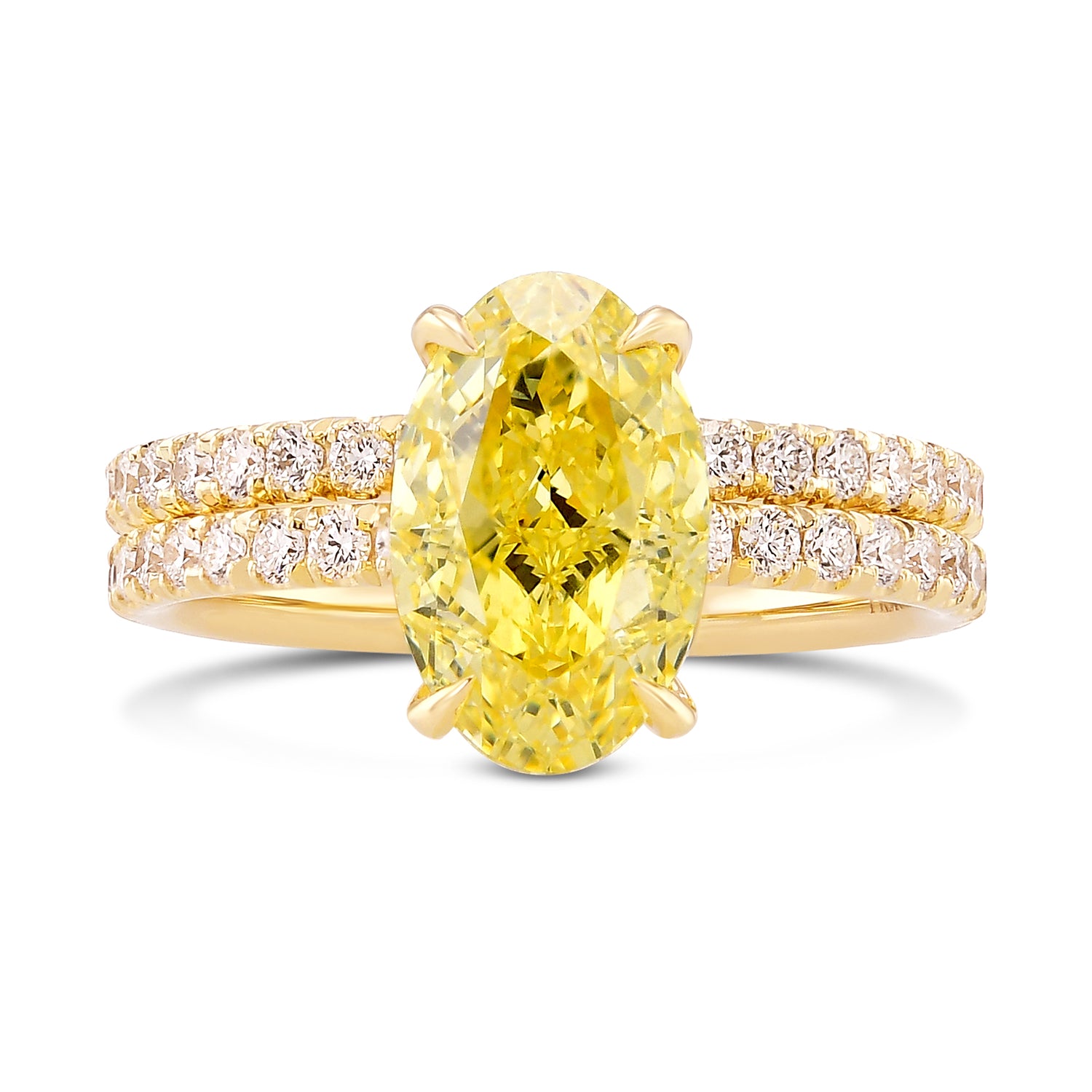 Fancy Yellow Oval Diamond Wedding Set Rings