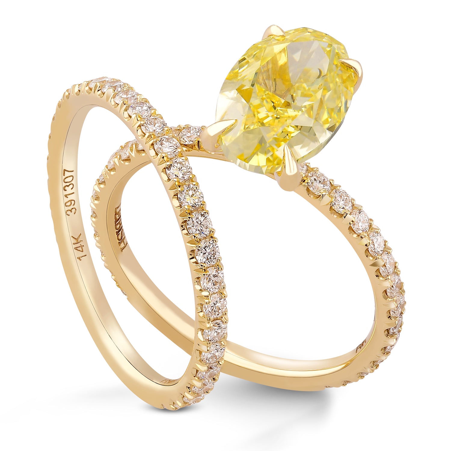 Fancy Yellow Oval Diamond Wedding Set Rings