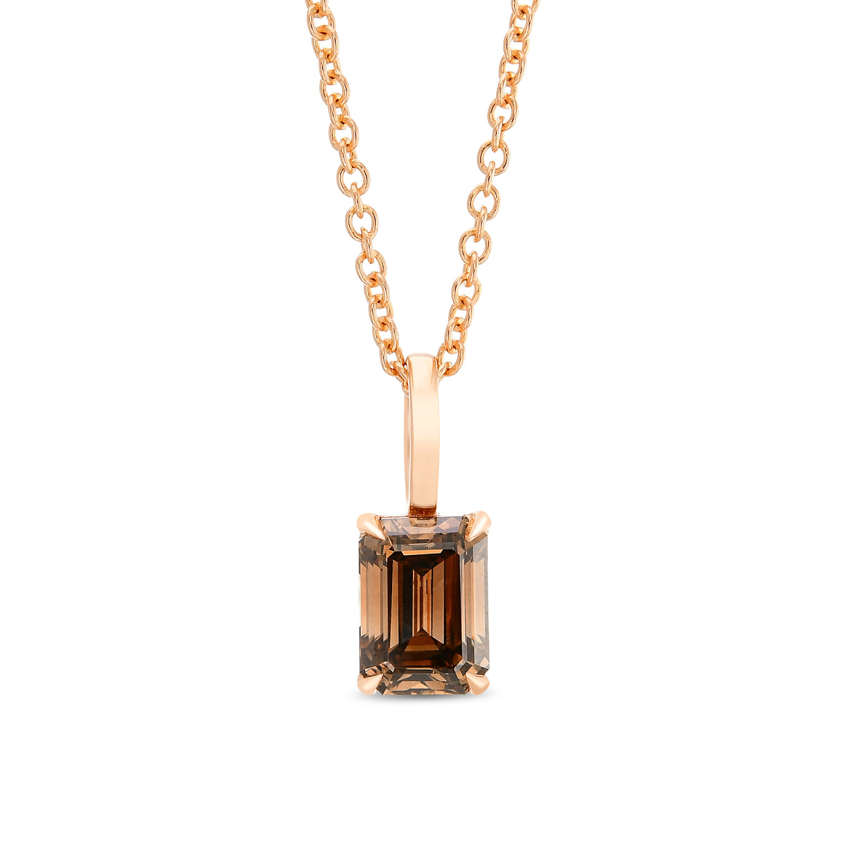 Fancy Dark Orangy Brown Emerald Diamond Solitaire Pendant