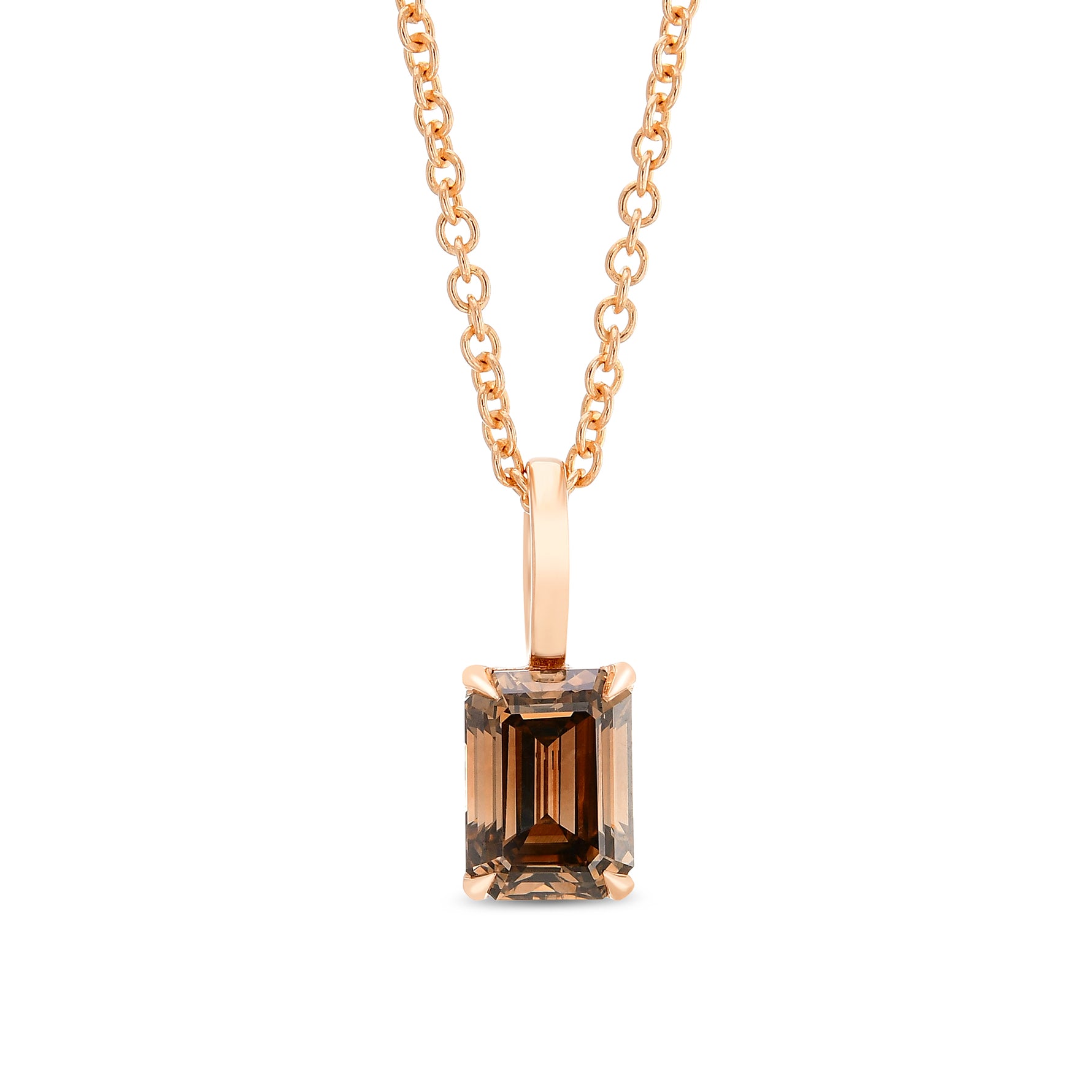 Fancy Dark Orangy Brown Emerald Diamond Solitaire Pendant