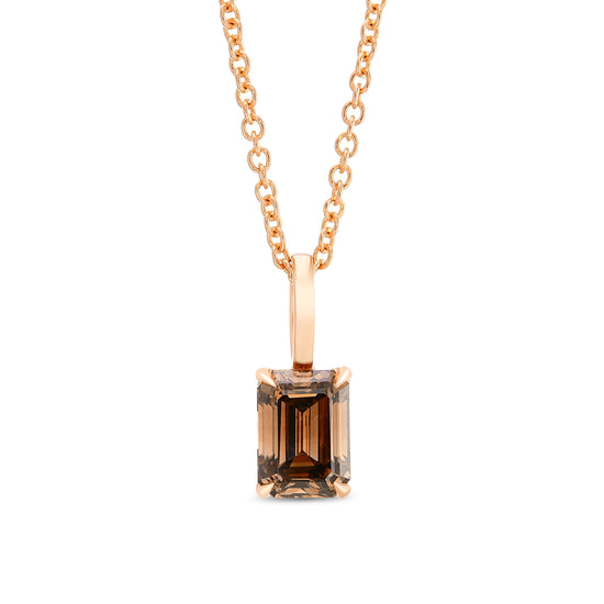 Fancy Dark Orangy Brown Emerald Diamond Solitaire Pendant