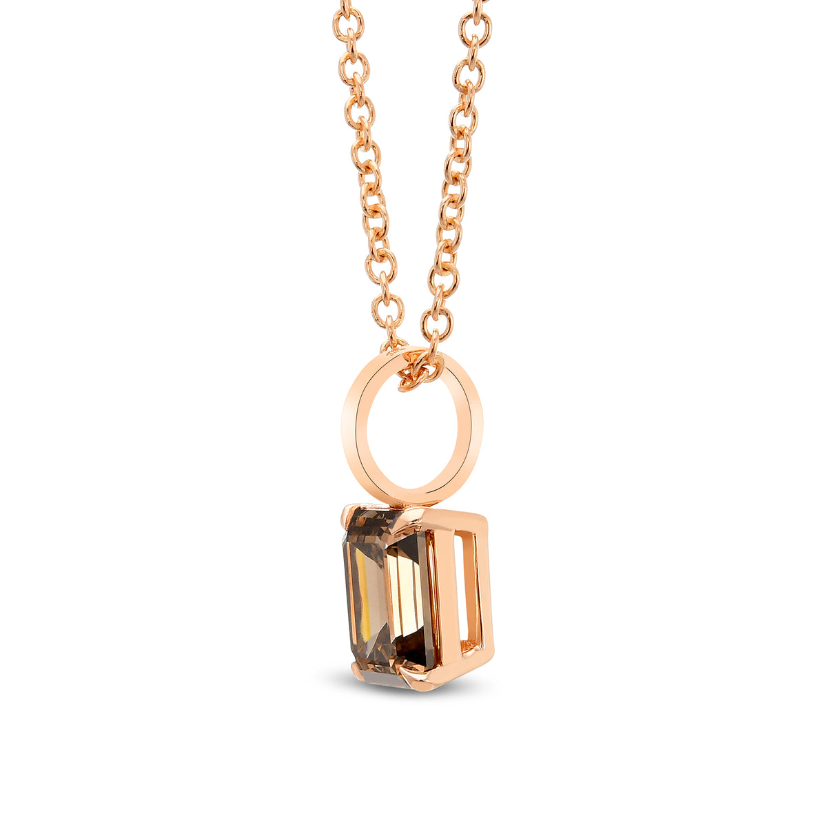 Fancy Dark Orangy Brown Emerald Diamond Solitaire Pendant
