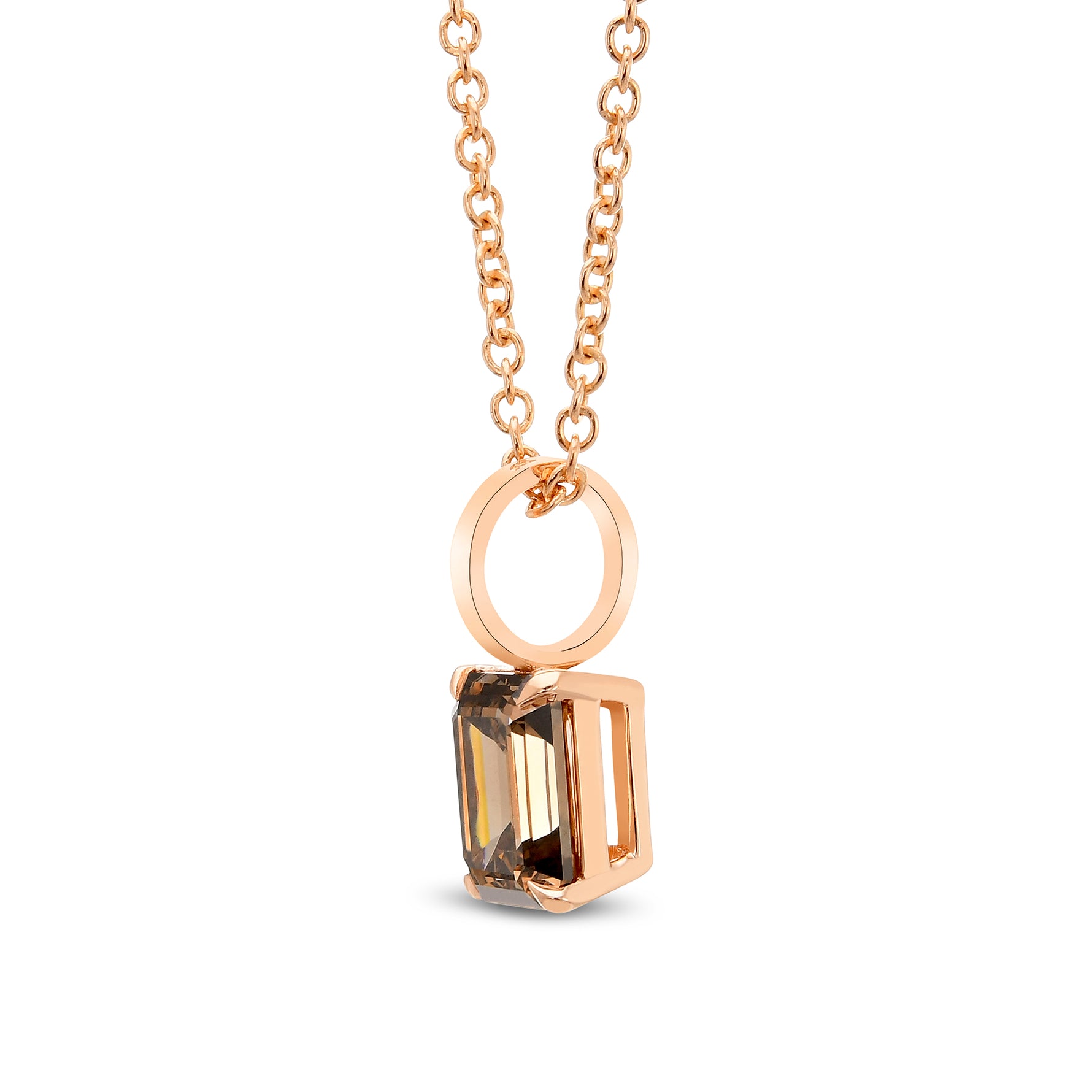 Fancy Dark Orangy Brown Emerald Diamond Solitaire Pendant