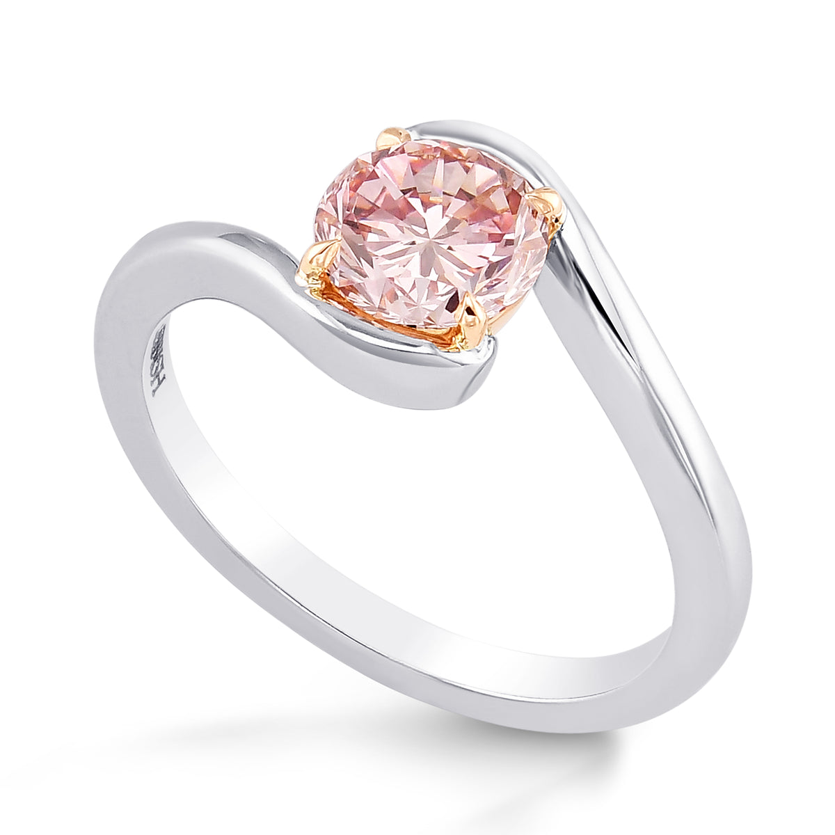 Fancy Orangy Pink Round Diamond Solitaire Ring
