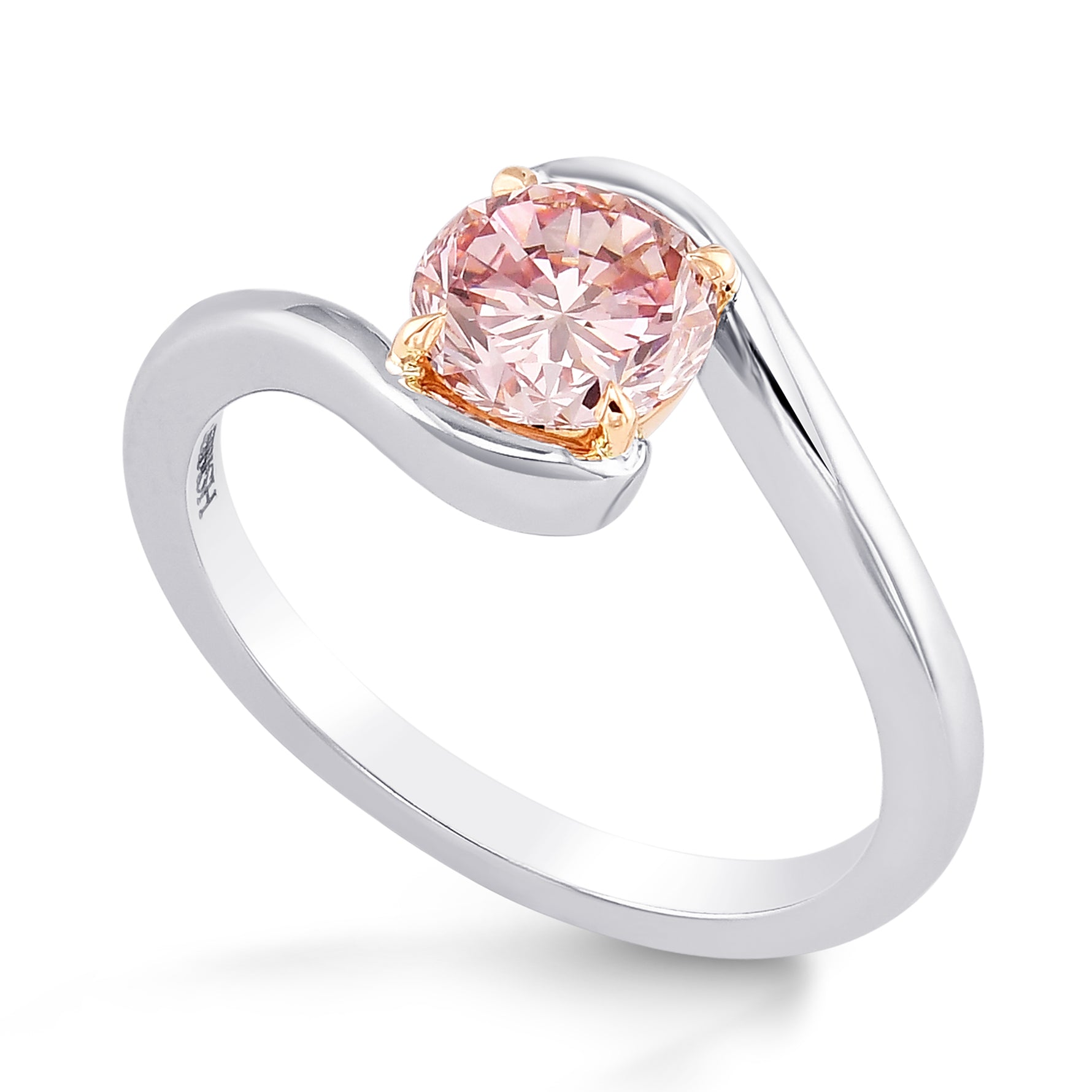 Fancy Orangy Pink Round Diamond Solitaire Ring