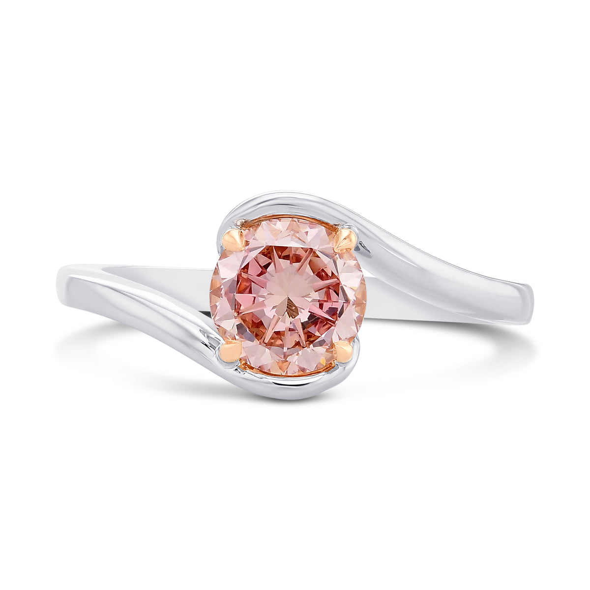 Fancy Orangy Pink Round Diamond Solitaire Ring