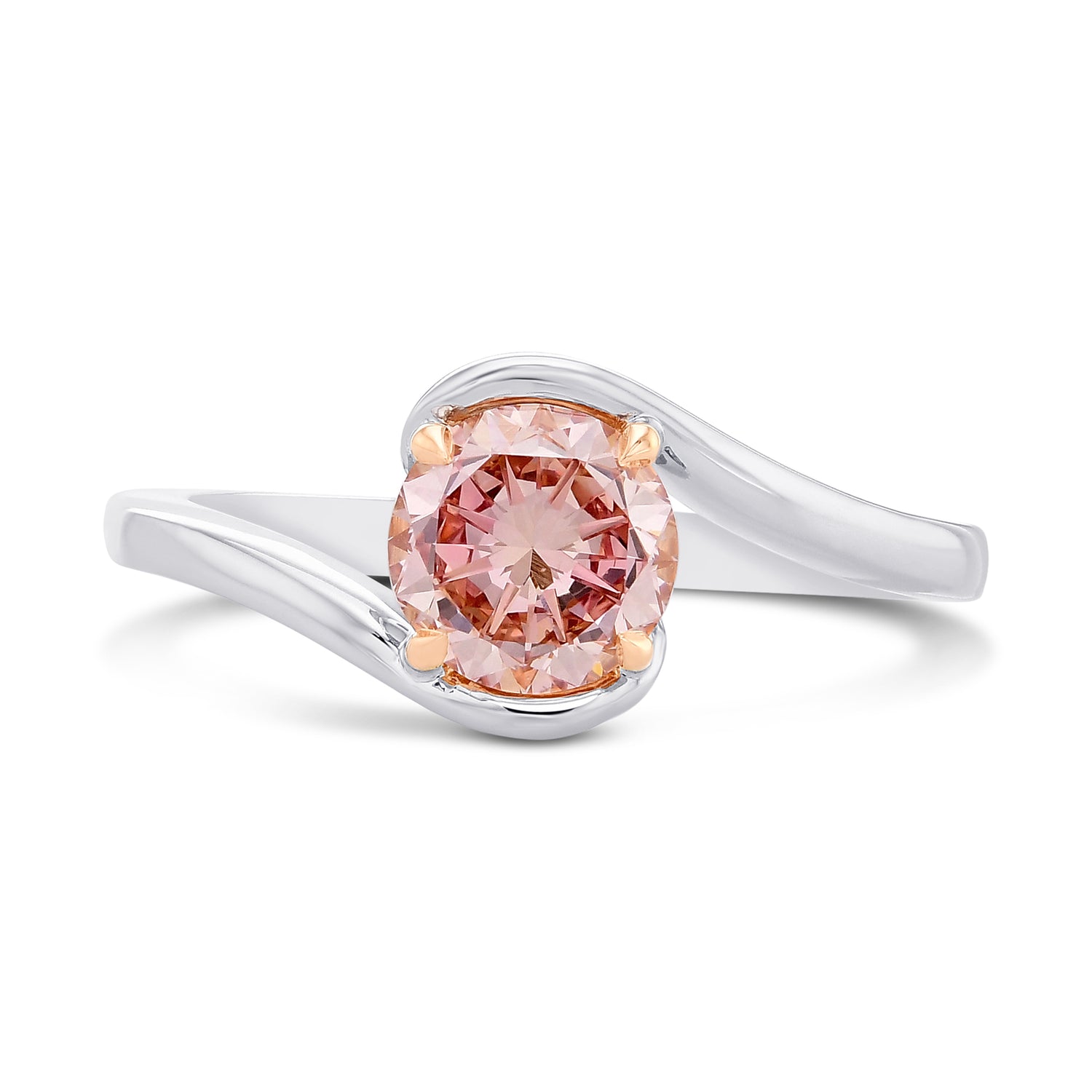 Fancy Orangy Pink Round Diamond Solitaire Ring