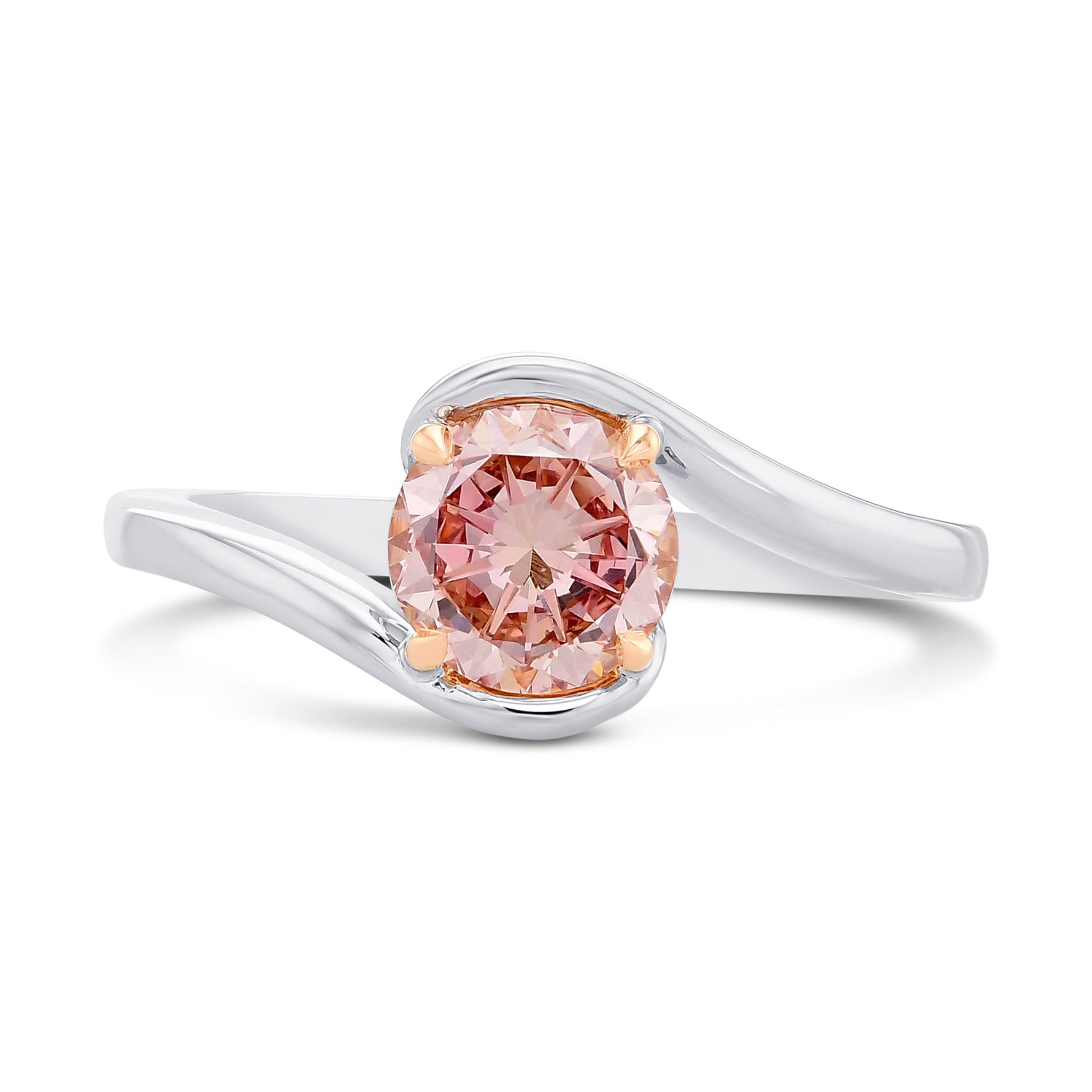 Fancy Orangy Pink Round Diamond Solitaire Ring