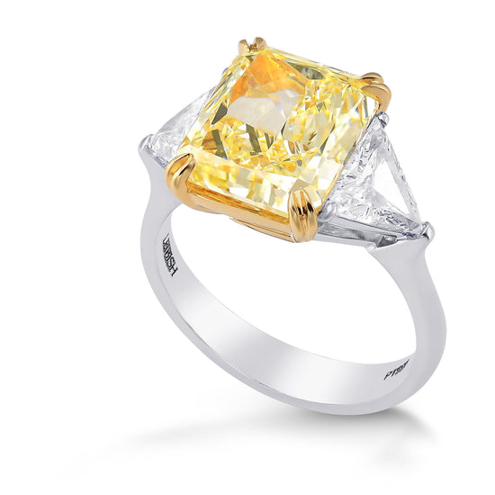 Fancy Light Yellow Radiant and Triangle 3 Stones Diamond Ring