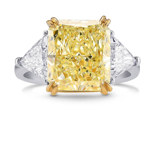Fancy Light Yellow Radiant and Triangle 3 Stones Diamond Ring